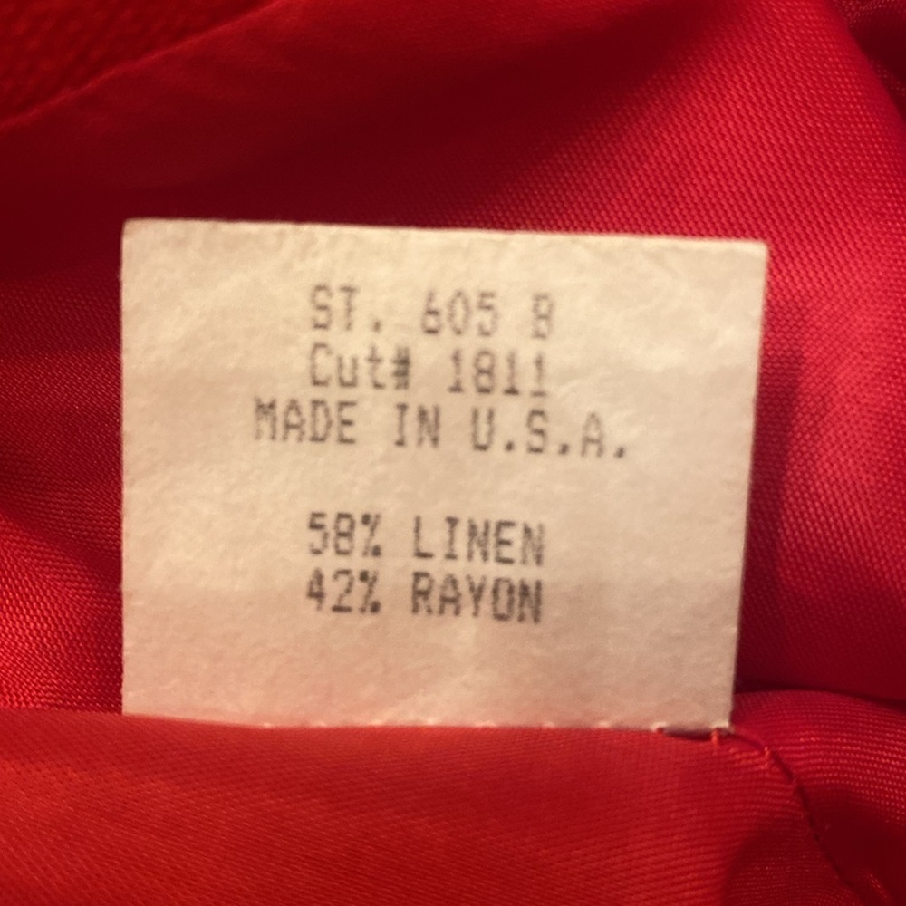 VTG 80s Geary Roark Kamisato Red Linen blend Backless Halter Maxi Dress sz 12 - Picture 12 of 13